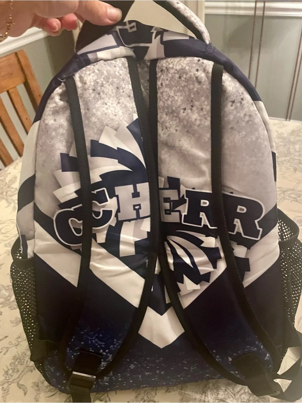 Girls “Cheer” Graphic Navy and White Backpack